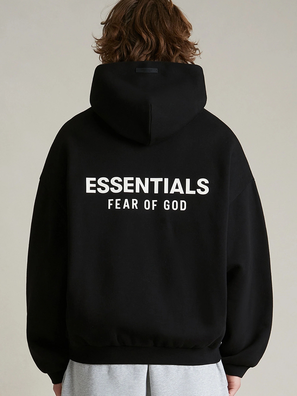 Fear of God Essentials Black Hoodie with White Back And Front Logo Size M